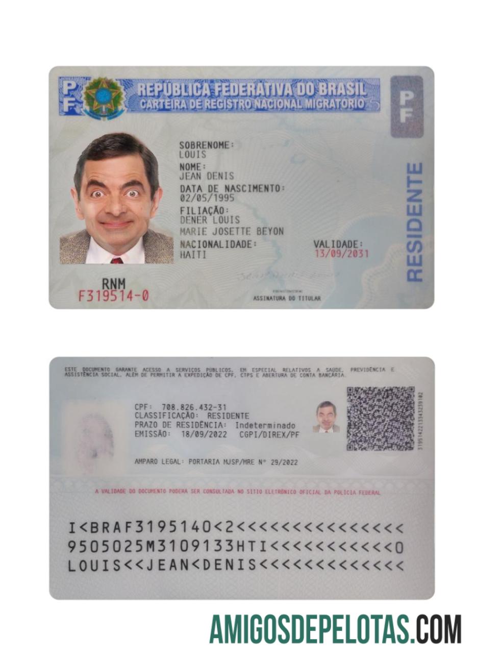 Cartão de Residência Brasil 2022 Presente amostra